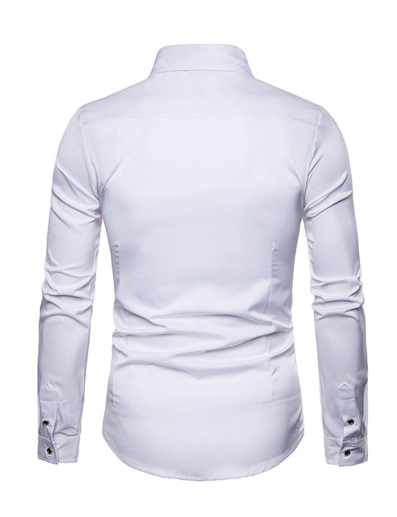 Men's Rose Embroidery Casual Long Sleeve Button Dress Shirt