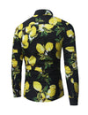 Men's Tropical Lemon Fruit Print Button Up Cotton Long Sleeve Shirt