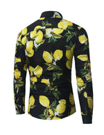 Men's Tropical Lemon Fruit Print Button Up Cotton Long Sleeve Shirt