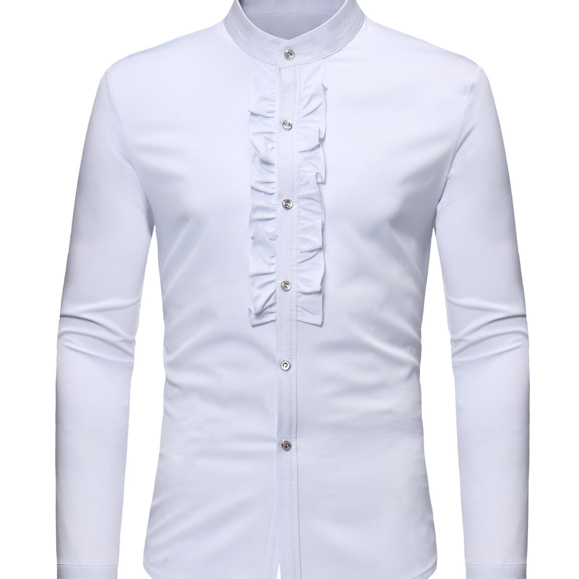 Men's Stand Collar Lace Solid Color Long Sleeve Tuxedo Dress Shirt