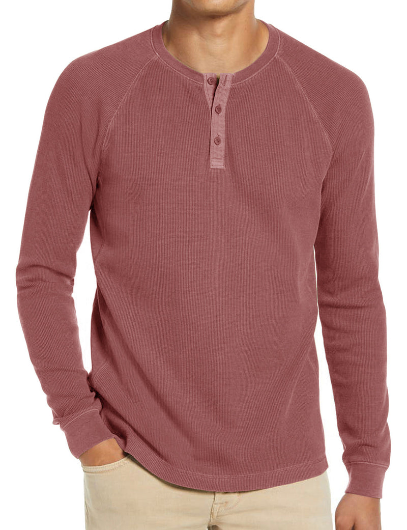 Men's  Solid Color Henry Collar Long Sleeve Casual T-Shirt
