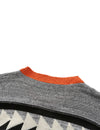 Men's Vintage Casual Orange Striped Long Sleeve V Neck Fall Winter Sweater