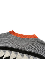 Men's Vintage Casual Orange Striped Long Sleeve V Neck Fall Winter Sweater