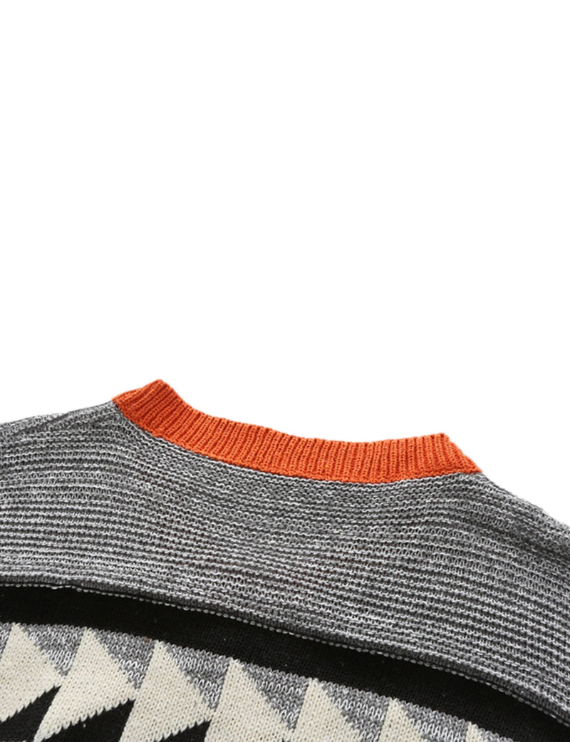 Men's Vintage Casual Orange Striped Long Sleeve V Neck Fall Winter Sweater