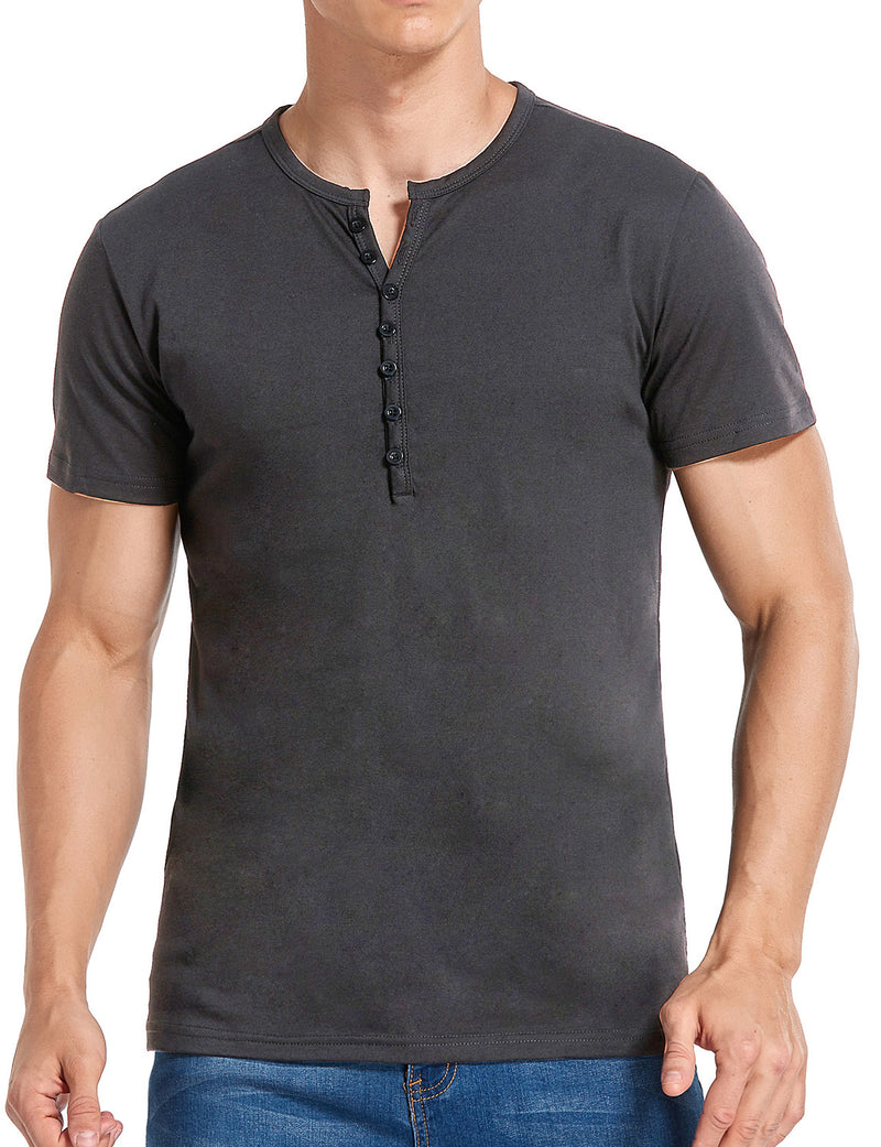 Men's Casual Solid Color Short Sleeve Henley T-shirt