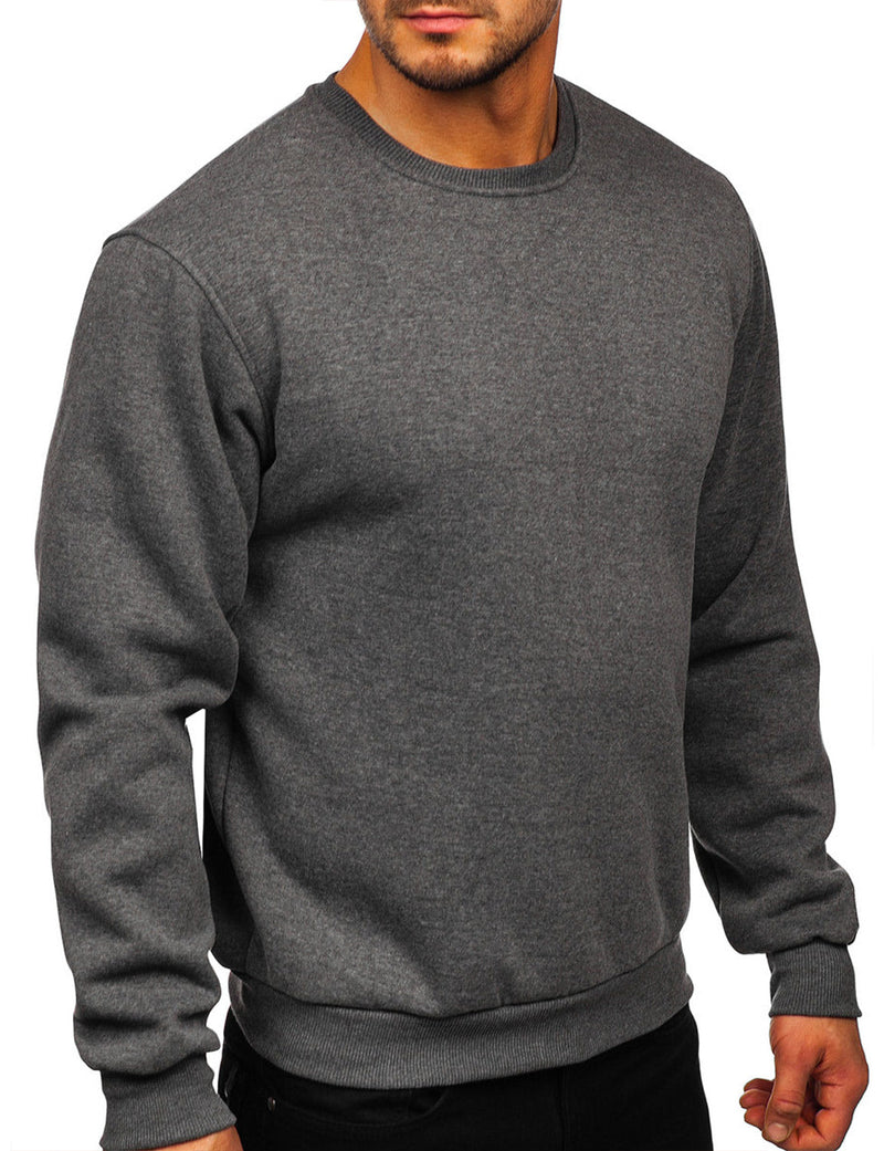 Men's Round Collar Fall Winter Warm Long Sleeve Fleece Sweatshirt