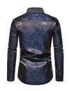 Men's Jacquard Vintage Rose Flower Print Party Prom Long Sleeve Dress Shirt