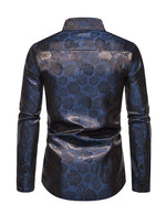 Men's Jacquard Vintage Rose Flower Print Party Prom Long Sleeve Dress Shirt