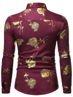 Men's Rose Print Casual Long Sleeve Shirts