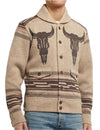 Men's Casual Vintage Western Pattern Graphic Lapel Button Fall Winter Retro Long Sleeve Cardigan