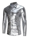 Men's Party Nightclub Button Up Cool Leather Long Sleeve Shirt