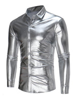 Men's Party Nightclub Button Up Cool Leather Long Sleeve Shirt