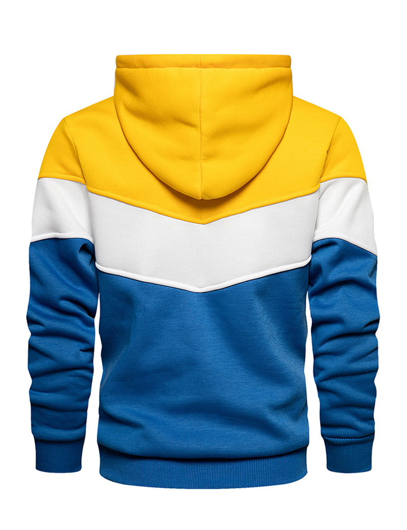 Men's Classic Color Block Long Sleeve Pullover Hoodie With Pocket