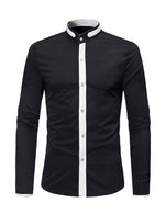 Men's Stand Collar Long Sleeve Button Up Slim Fit Casual Shirt
