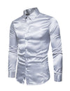 Men's Satin Smooth Button Up Tuxedo Long Sleeve Party Dress Shirt