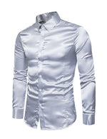 Men's Satin Smooth Button Up Tuxedo Long Sleeve Party Dress Shirt