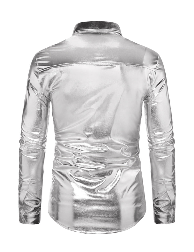 Men's Button Up Luxury Shiny Tuxedo Party Costume Long Sleeve Dress Shirt