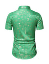 Men's Christmas Gold Print Holiday Party Button Up Short Sleeve Shirt
