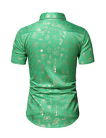 Men's Christmas Gold Print Holiday Party Button Up Short Sleeve Shirt