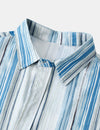 Men's Light Blue Striped Soft Casual Button Up Long Sleeve Lapel Shirt