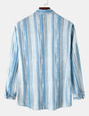 Men's Light Blue Striped Soft Casual Button Up Long Sleeve Lapel Shirt