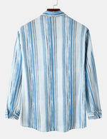 Men's Light Blue Striped Soft Casual Button Up Long Sleeve Lapel Shirt