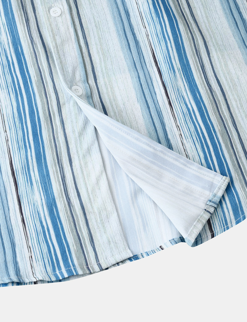 Men's Light Blue Striped Soft Casual Button Up Long Sleeve Lapel Shirt
