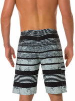 Men's Casual Striped Black Flat Waist Hawaiian Shorts Summer Beach Boardshorts