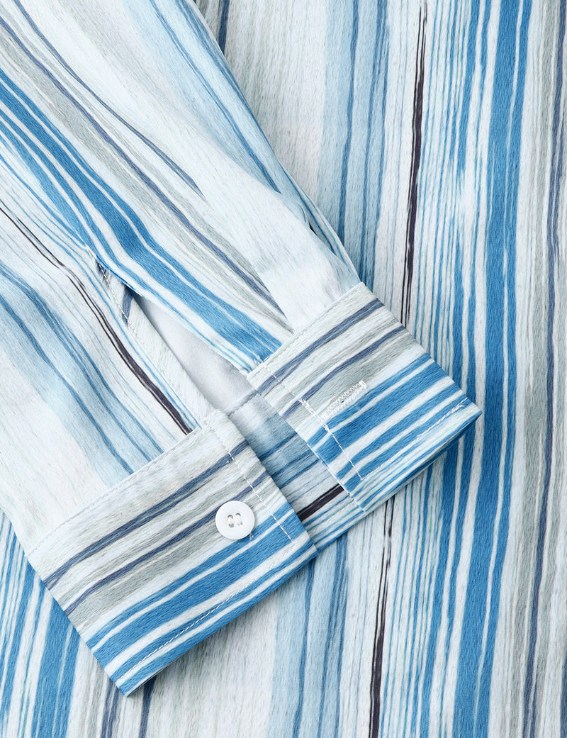 Men's Light Blue Striped Soft Casual Button Up Long Sleeve Lapel Shirt