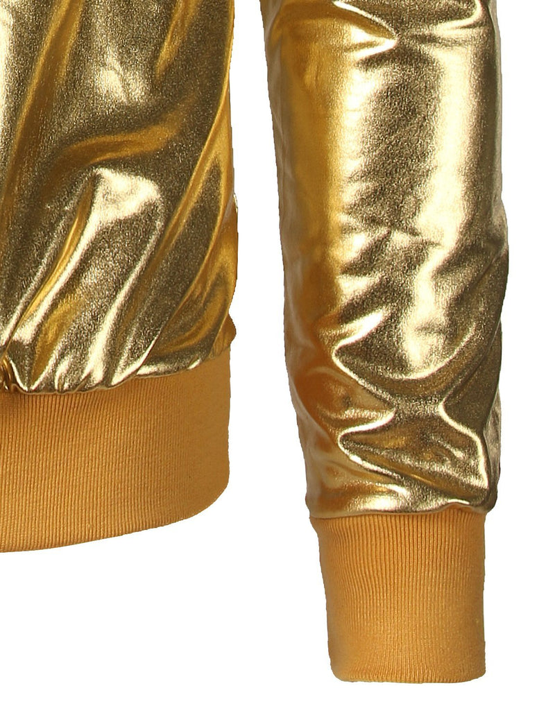 Metallic Gold Shiny Shirts Nightclub Styles Hoodies