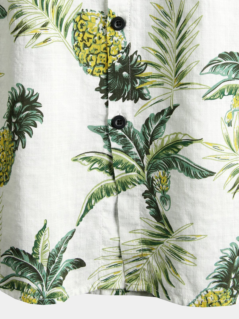 Men's Pineapple Print Hawaiian Cotton Shirt