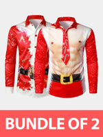 Bundle Of 2|Men's Christmas Print Regular Fit Long Sleeve Shirt