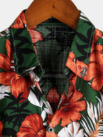 Men's Hawaiian Tropical Plant Floral Print Cotton Short Sleeve Shirts