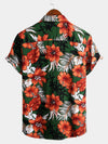 Men's Hawaiian Tropical Plant Floral Print Cotton Short Sleeve Shirts