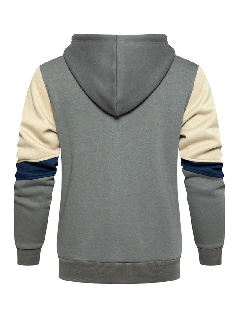 Men's Casual Color Block Long Sleeve Full-Zip Hoodie Zip Sweatshirt
