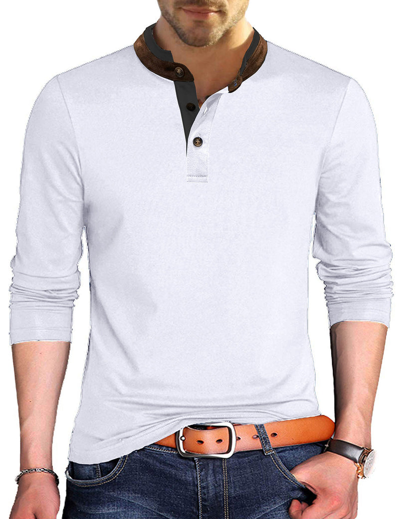 Men's Henry Collar Solid Color Long Sleeve Casual T-Shirt
