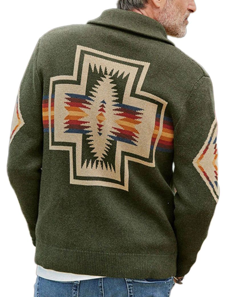 Men's Soft Knit Vintage Button Army Green Pocket Cardigan Sweater