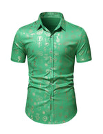 Men's Christmas Gold Print Holiday Party Button Up Short Sleeve Shirt
