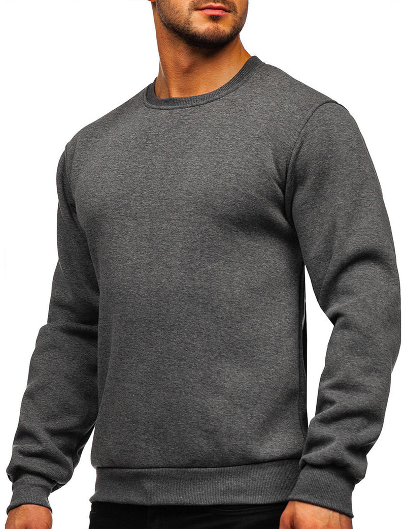 Men's Round Collar Fall Winter Warm Long Sleeve Fleece Sweatshirt