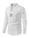 Men's Casual Henley Retro Lace Up Cotton Long Sleeve Shirt Drawstring Top