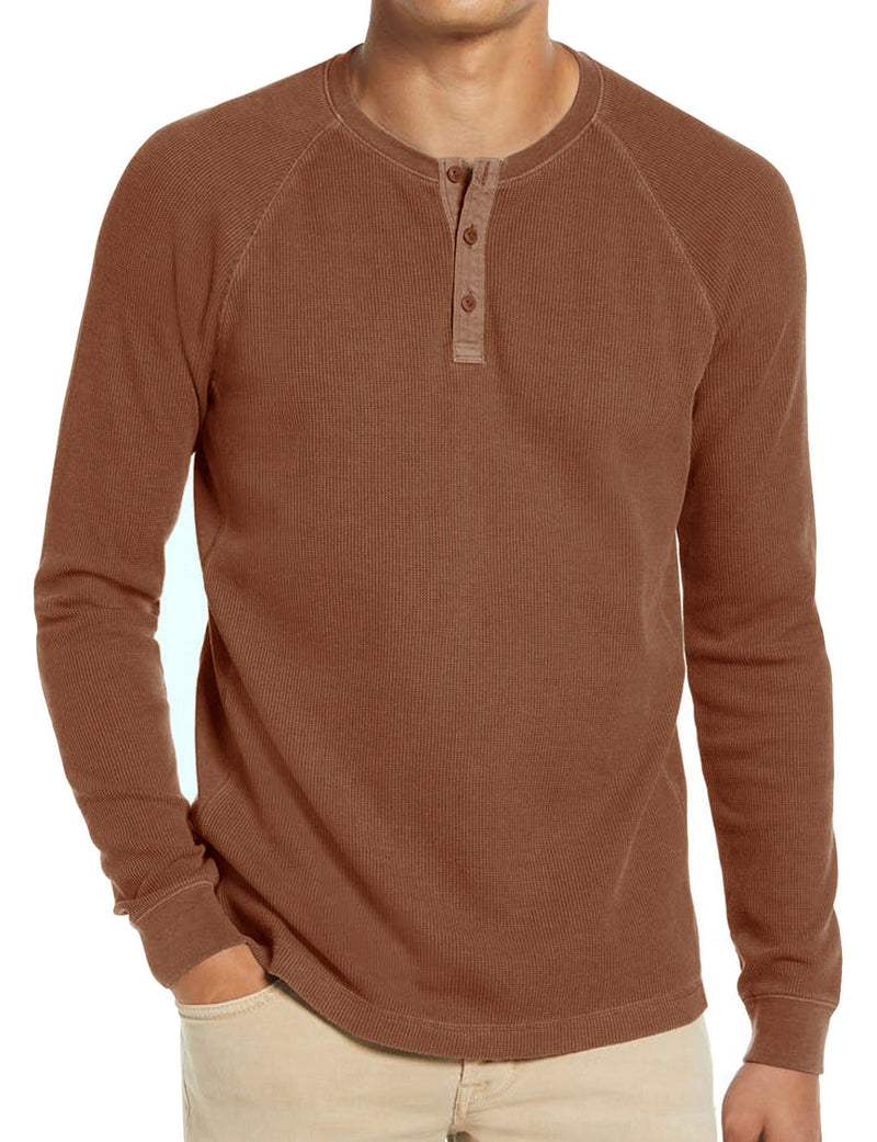Men's  Solid Color Henry Collar Long Sleeve Casual T-Shirt