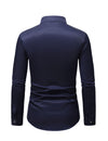 Men's Stand Collar Solid Plaid Pocket Button Up Long Sleeve Shirt
