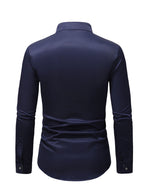 Men's Stand Collar Solid Plaid Pocket Button Up Long Sleeve Shirt