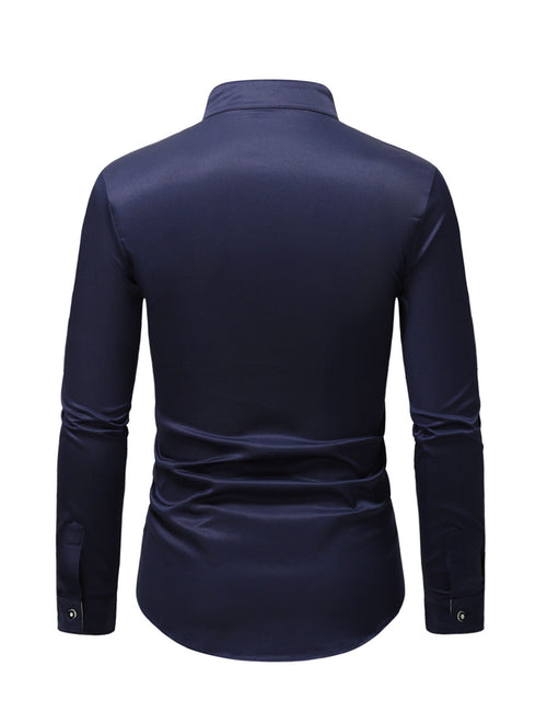 Men's Stand Collar Solid Plaid Pocket Button Up Long Sleeve Shirt