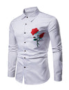 Men's Rose Embroidery Casual Long Sleeve Button Dress Shirt