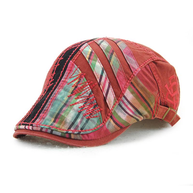 Men's cotton adjustable casual embroidered plaid fashion cap