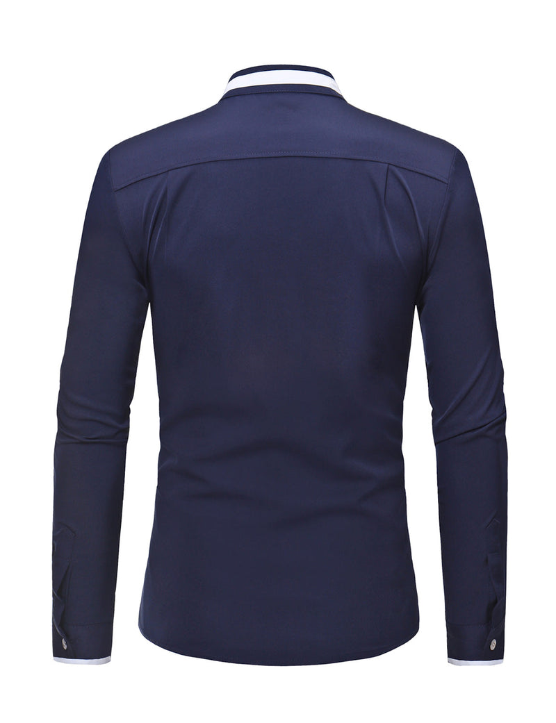 Men's Stand Collar Long Sleeve Button Up Slim Fit Casual Shirt