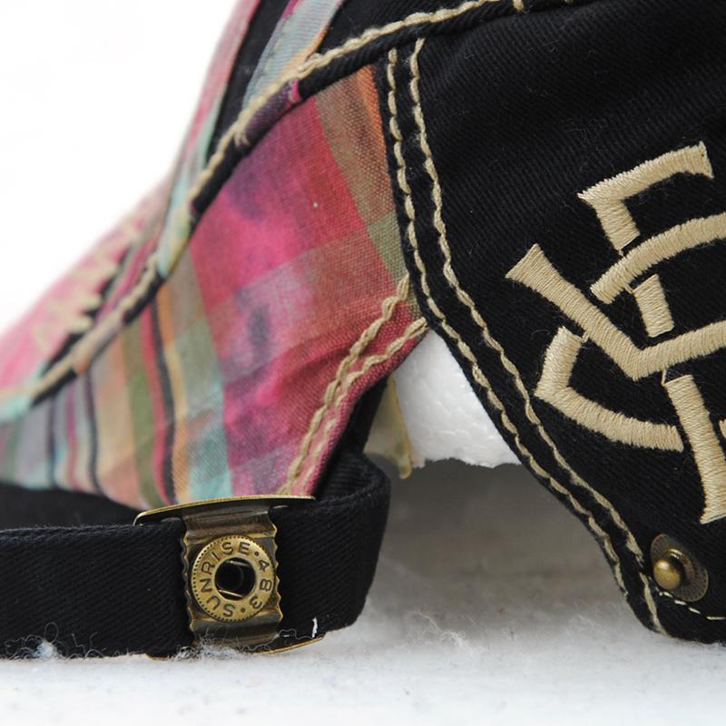 Men's cotton adjustable casual embroidered plaid fashion cap
