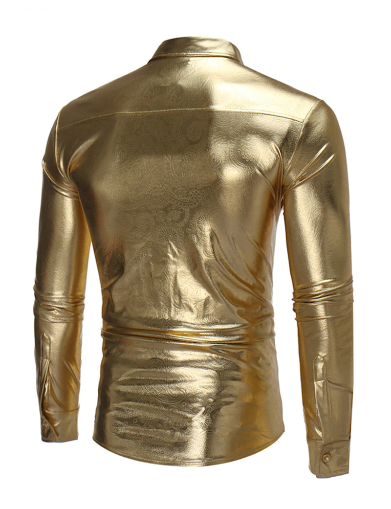 Men's Party Nightclub Button Up Cool Leather Long Sleeve Shirt