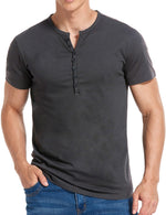 Men's Casual Solid Color Short Sleeve Henley T-shirt